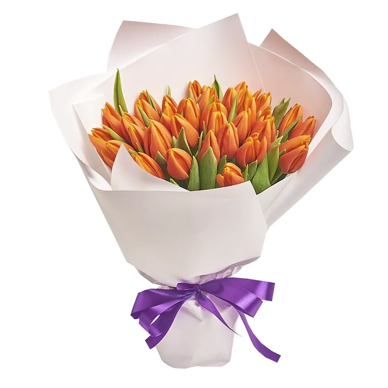 Букет из 35 тюльпанов оранжевого цвета