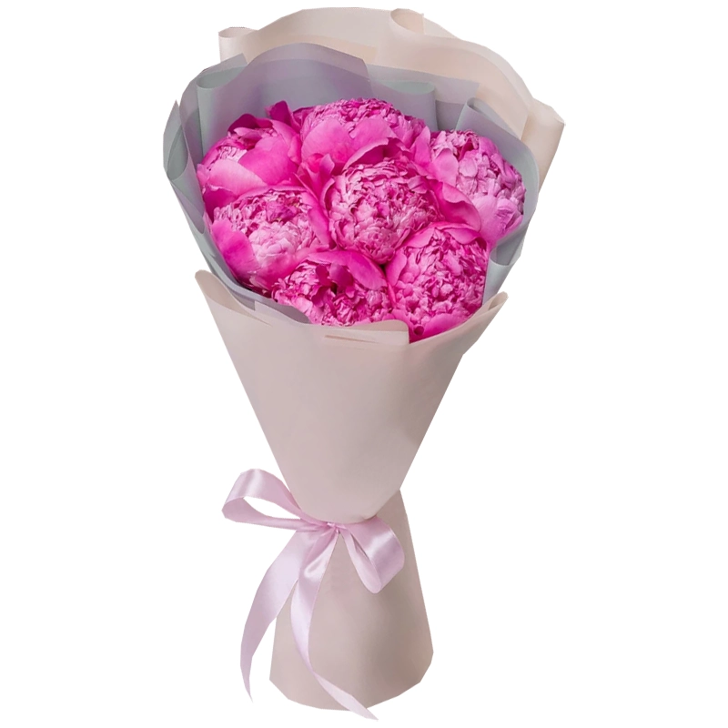 Букет из 7 ярко розовых пионов