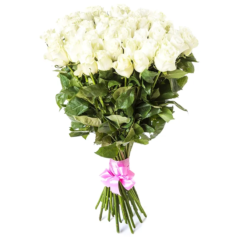 Композиция из 51 белой розы под ленту